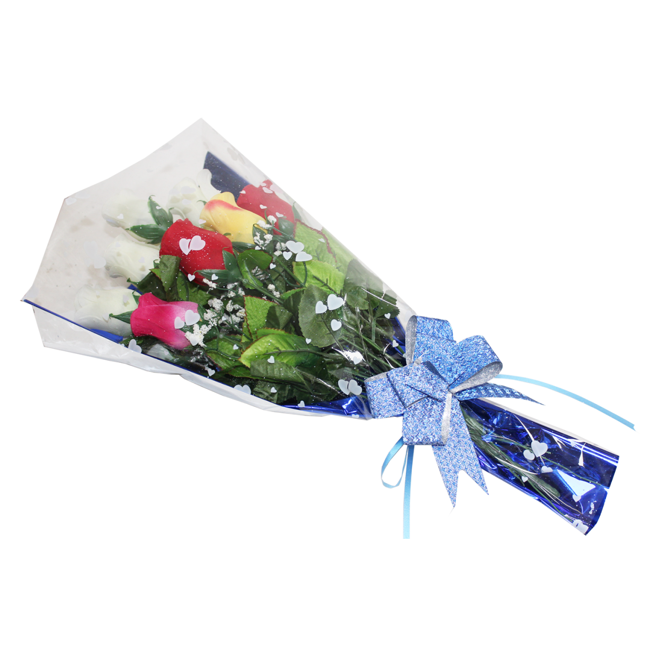Saco para Buquê de Flores Metalizado Decorado 09x34x50cm (PCT C/ 50 UN) Azul
